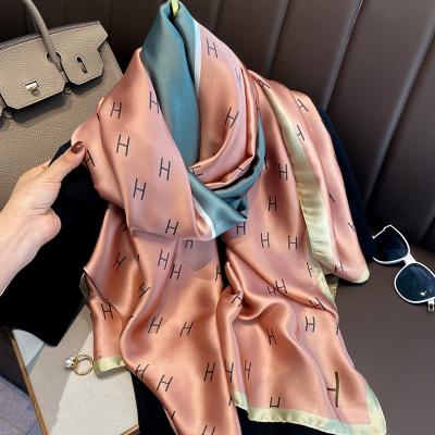 China 2021 New Design Fashion Brand H Soft Soft Feeling Wholesale Letter Print Chiffon Hijab Scarves Printed Long Loose Women's Silk Scarves Scarf for sale