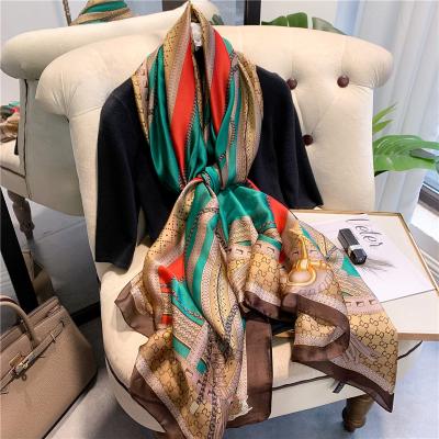 China Wholesale Hot Selling Soft Soft Feeling Long Large Silk Scarves For Women Elegant Hijabs Ladies Luxury Brand Designer Printed Scarves Silk Shawls for sale