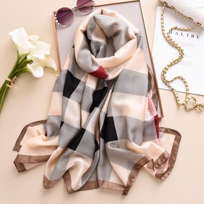 China Hot sale 2021 daily life ladies designer scarves hijabs brands famous korean style printing silk scarf hot custom luxury plaid for sale