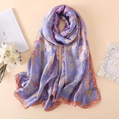 China 2019 Breathable Fashionable Custom Printing Cloud Flower Printed Silk Satin Scarf Women Cheap Yiwu Malaysia Scarves for sale