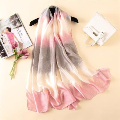 China Wholesale High Quality Elegent Geometric Print Silk Scarf Soft Smooth Feeling 2019 Newest Gradient Women Chiffon Scarves Long for sale