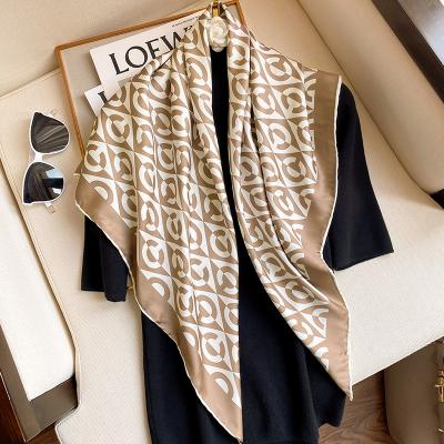 China Wholesale 2021 latest luxury elegant soft ladies print square geometric printed silk scarf women shawls headkerchief 90*90cm soft twill for sale