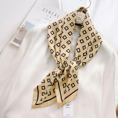 China Soft Elegant Luxury Fashion Hair Scarf Women Silk Handkerchief Letter Printed Bag Scarves Square Bandanas Designer Brand Twill Silk Head Scarf for sale