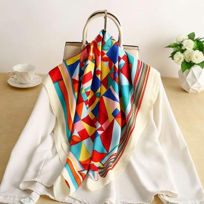 China Wholesale latest high quality soft feeling ladies twill silk scarves 2021 big fashion geometric pattern print silk scarf women sets for sale