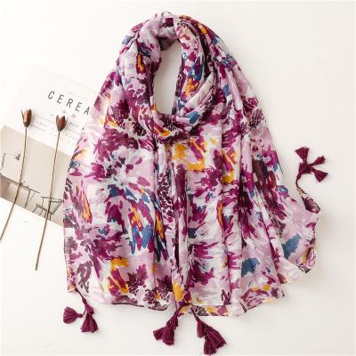 China 2022 New Fashion Collection Ladies Long Large Hizab Scarf Cotton Soft Muslim Summer Muslim Hijab Dubai Feeling Purple Gauze Scarves for sale