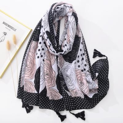 China New 2022 Design Fashion Ladies Flower Pattern Feeling Smooth Soft Plain Scarf For Women Shawls Polka Dot Floral Print Luxury Scarves for sale