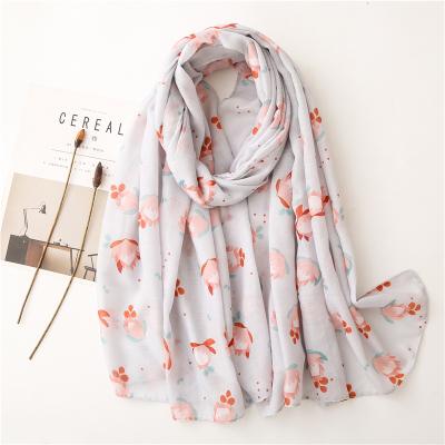 China Newest 2021 Wholesale 2021 Fresh Malaysian high quality soft color cotton hijabs long viscose printed cotton hijab flowers soft smooth feeling scarves for sale