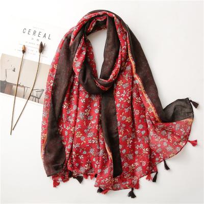 China Latest Manufacturer Designs Soft Smooth Feeling Scarf Printed Scarf For Malaysia Retro Shawls Ethnic Red Floral Print Hot Selling Scarves for sale