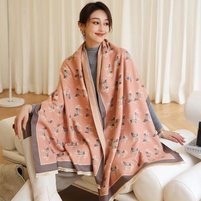 China Newest Ladies Pashmina Shawl Neck Scarves Designer Winter Scarf Women Cashmere Feeling Warm Thick Touch Soft Large Double Sided Horse Luxury Pattern Warm Scarf for sale