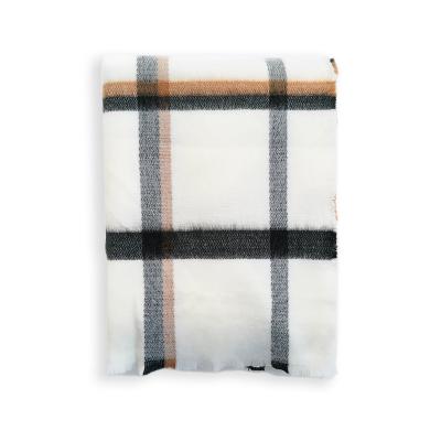 China 2020 newest winter luxury men's cashmere pashmina scarves wholesale high-end acrylic simple jacquard white plaid blanket soft feeling thick scarf for sale