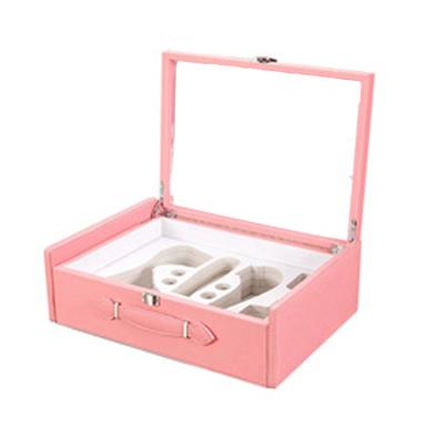 China Travel Portable Leather Jewelry Suitcase MDF + PU Small Jewelry Cosmetic Storage Box for sale