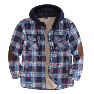 China Viable Fashion New Design Mens Fleece Hoodie Plaid Checked Flannel Button Down Jacket for sale