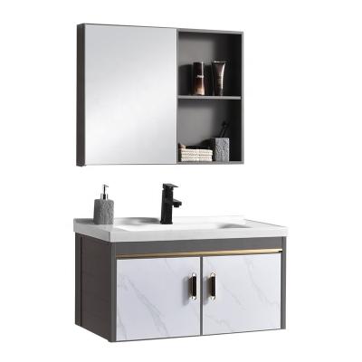 China European Traditional Bathroom Furniture Aluminum Vanity Bathroom Cabinet For Hotel Ceramic Basin With Mirror Cabinet Small Size Cheap Bath for sale