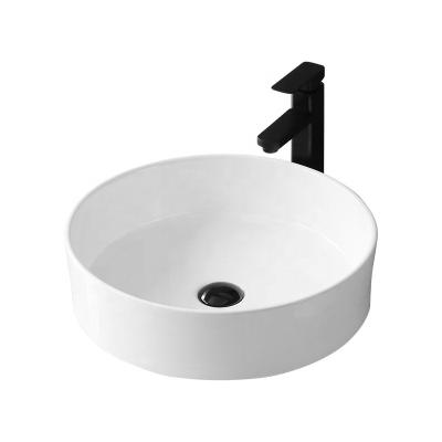 China Minimalist Slim Side Design Bathroom Vanity Rectangular White Ceramic Wash Basin No Hole Worktop Basin for sale