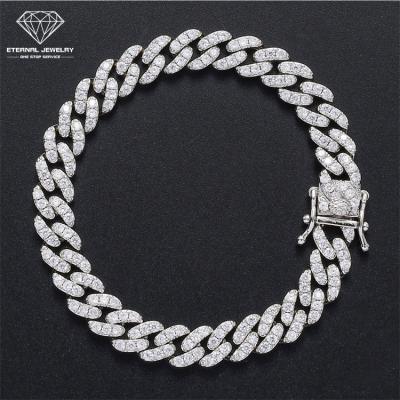 China Pure White Yellow Moissanite Gold Diamond Gem Cuban Chain Bracelet S925 Silver 9k 10k 14k 18k American Popular Men Hip Hop Real for sale