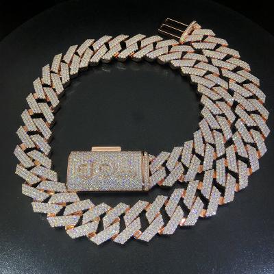 China Factory Custom Made Hiphop Fine Iced Out Real S925 Gold Moissanite Diamond Cuban Chain Necklace Silver 9k 10k 14k 18k for sale