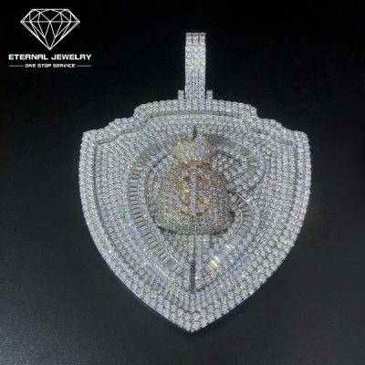 China Romantic Hip Hop Iced Out Thin Gold Yellow White Moissanite Diamond Pendant Necklace $ S925 Silver 9k 10k 14k 18k Shield Dollar Symbol for sale