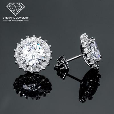 China Luxury Thin Layer Moissanite White Yellow Gold Diamond Gem Wedding Earring Ear Studs Silver 9k 10k 14k 18k Round S925 Romantic Women's Fashion for sale