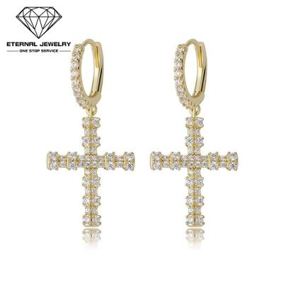 China Romantic Gold White Yellow Moissanite Pure Diamond Gem Drop Earrings Fashion Cross S925 Silver 9k 10k 14k 18k Women Man Fashion for sale