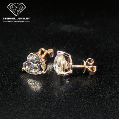 China Real S925 10k 14k Silver Heart 1ct Gold D VVS Women Girl TRENDY Moissanite Diamond Ear Studs Earrings With Certificate for sale