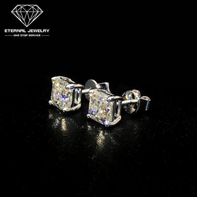 China FASHION Girl Real S925 10k 14k Women's Luxury 1ct D VVS Gold Silver Princess Moissanite Diamond Ear Studs Earrings With Certificate for sale