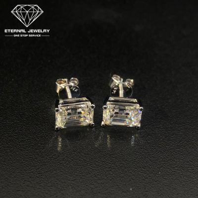 China FASHIONABLE Girl's Luxury 1ct D VVS Emerald Cut Moissanite Diamond Gold Silver Gold Women's Real S925 10k 14k Stud Earrings With Certificate for sale