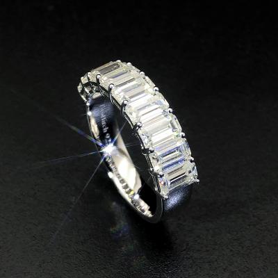 China Custom Emerald Cut Moissanite Diamond Wedding Ring Gold S925 Silver 9k 10k 14k 18k Real Romantic Eternal Jewelry Factory For Women for sale