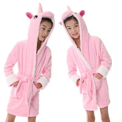 China Kids Unicorn Bathrobe Cotton Thermal Hooded Velvet Solid Color Long Sleeve Bathrobe for sale