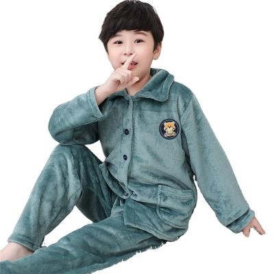 China Custom Logo Kids Pajamas Thermal Fleece Fabric Winter Plus Velvet Thickening Plus Cotton Pajamas Set for sale