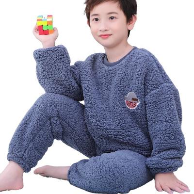 China Autumn and winter children's pajamas boys pajamas thermal fleece fabric plus velvet thick long-sleeved suit for sale