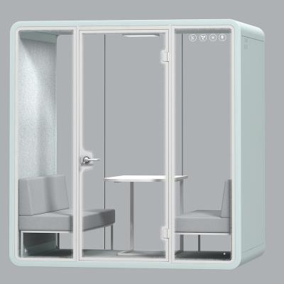 China (Others) Adjustable Easy Install Privacy Public Soundproof Two Person Meeting Pod With Desk And Sofa for sale