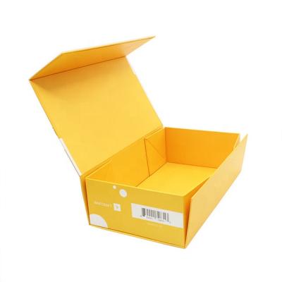 China Recycled OEM Logo Yellow Rigid Shoe Cardboard Materials Custom Gift Folding Box With Magnetic Closure for sale