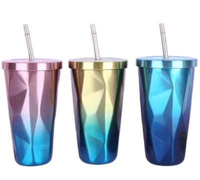 China Stainless Steel 500ml Stainless Steel 500ml Vacuum Straw Cup Fashion Straw Cup Sustainable Creative Outdoor Portable Diamond Water for sale