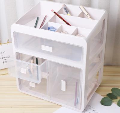 China Office Stationery Locker Storage Plastic Clear Multi-layer Cosmetic Finishing Dormitory Supplies Drawer Storage Box for sale