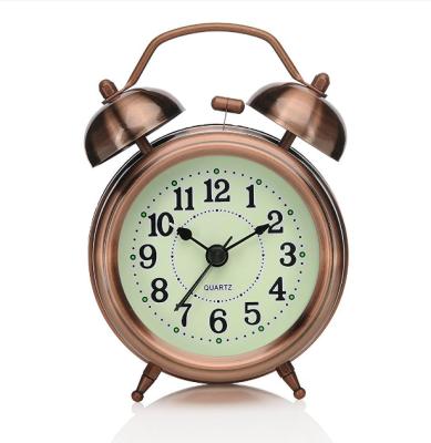 China LUMINOVA Bell Retro Metal Plated 3 Inch Creative Alarm Clock Student Silent Night Light Kids Student Desk Clock for sale