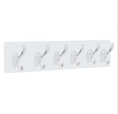 China Minimalist transparent tier hooks 5 even 6 tier strong sticky wall mounted door non punch traceless sticky back hooks for sale