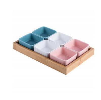 China Viable Nordic Ceramic Bamboo Wooden Dish Snack Dish Dried Fruit Dish Set Tableware Set Candy Dish Fruit Dish Bowl Snack Dish for sale