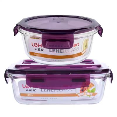 China Sustainable Glass Sealed Bowl Lunch Box With Heated High Borosilicate Glass Partition Microwave Fridge Cool-keeping Glass Carton for sale