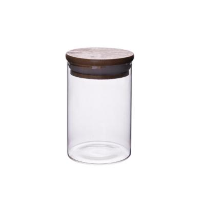 China Storage Kitchen Heat Resistant Glass Sealed Jar Bamboo Transparent Moisture Proof Wood Cover Bottle Grain Candy Storage Teapot for sale