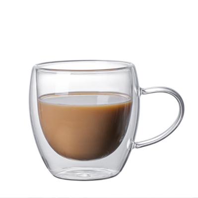 China Durable Transparent High Temperature Resistant Double-Layer Glass Mug 250ml With Heat Insulation Coffee Mug for sale