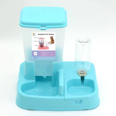 China Viable Smart Puppy Kitten Pet Water Food Automatic Cat Feeder PP Plastic Double Bowl Feeder for sale