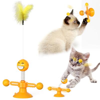 China New Viable Personalized Interactive Spring Cat Toy High Elasticity Feather 360 Degree Rotating Spring Ball Cat Toys for sale