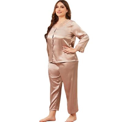 China High Quality Women's Casual Sleepwear Breathable Slothing Custom Label Plus Size Women's Silk Fabric Nightwear 2 Pieces Pant Set for sale