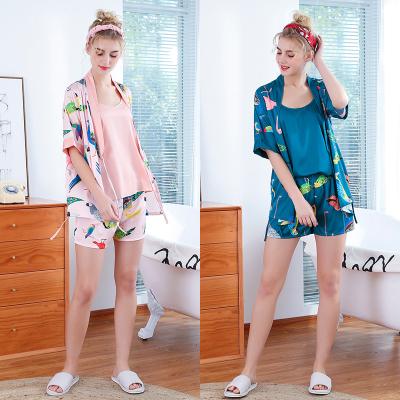 China 100% Polyester Breathable Fabric Cute Nightgown Home Wear Plus Size Pajamas Women's Sleepwear Ladies Lingerie 3 Pieces for sale