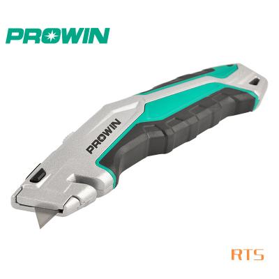 China Slide PROWIN Aluminum Alloy Box Cutter Folding Open Snap Off Retractable Utility Knife for sale