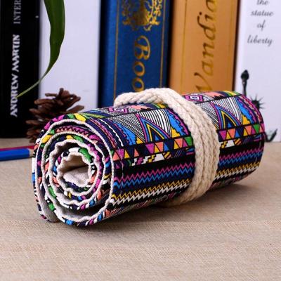 China 100% Eco-friendly 100% Cotton Tableware Packaging 36 Holes Canvas Wraps Roll Up Pencil Bag Pen Case Holder Storage Pouch for sale