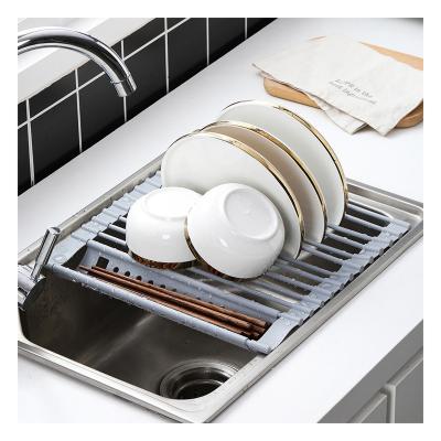 China Countertop Organizer Accessories Silicone Over Sink Dish Drying Rack Roll Up Dish Drying Rack For Kitchen Organizer for sale