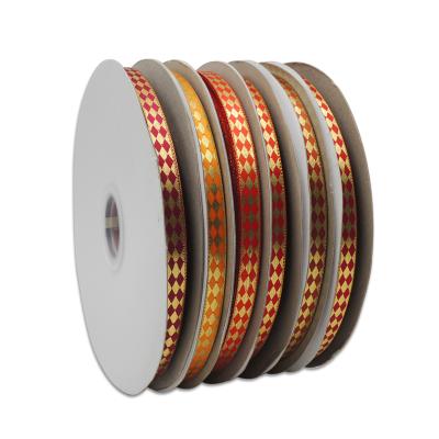 China Metallic 15 Yards Roll Single Face Gold Foil Printed Ribbon For Retail Packaging for sale