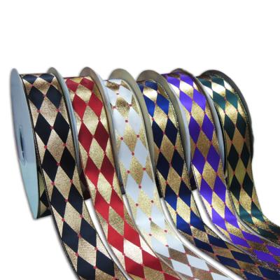 China Gold/Silver foil stamping printed 2018 new design custom printed satin ribbon printed polyester ribbon gold foil printed ribbon for sale