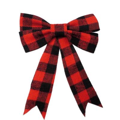 China Wholesale Double Face 5 x 7 inch 4 - Bowed Buffalo Red Plaid Christmas Tree Bows Flannel Bows for sale